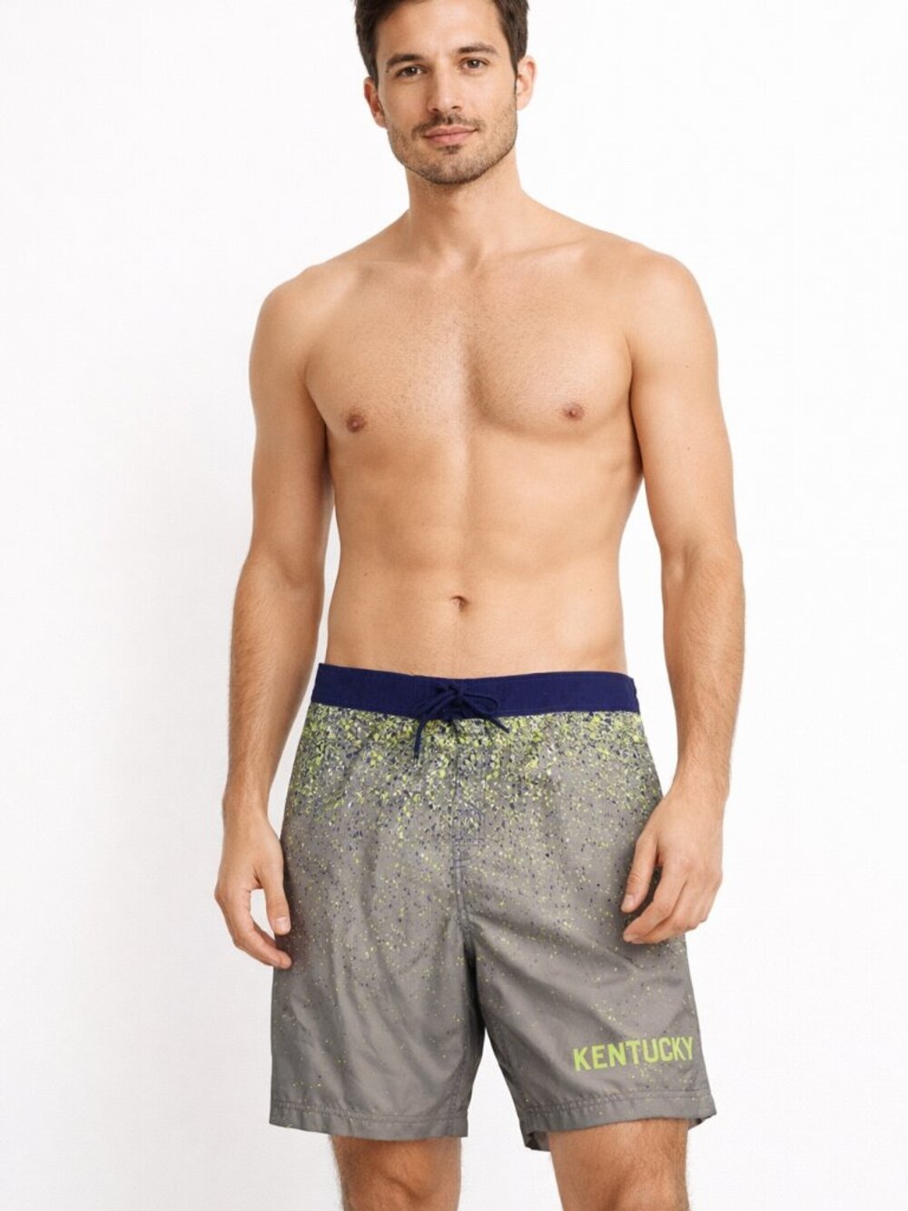 American Crown Kentucky Swim Trunks XXL Gray Blue Splatter